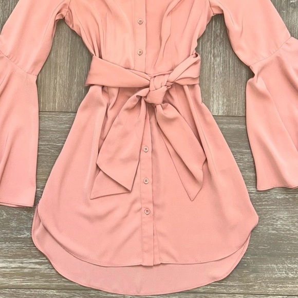 Kabana Tunic Mini Dress S Bell Sleeve Tie Waist Boho Chic Flattering Fit - Picture 4 of 13